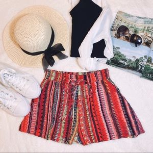 Red Tribal Beach Flowy Shorts